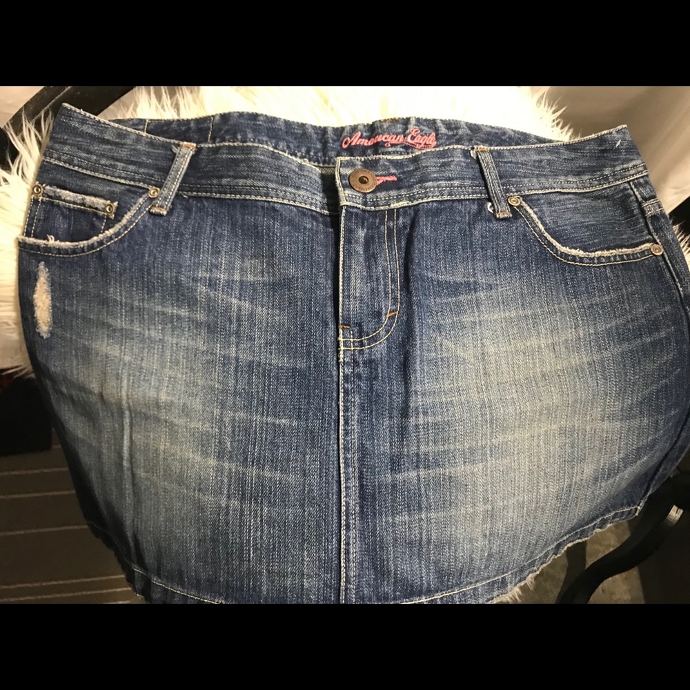 Distressed denim skirt
